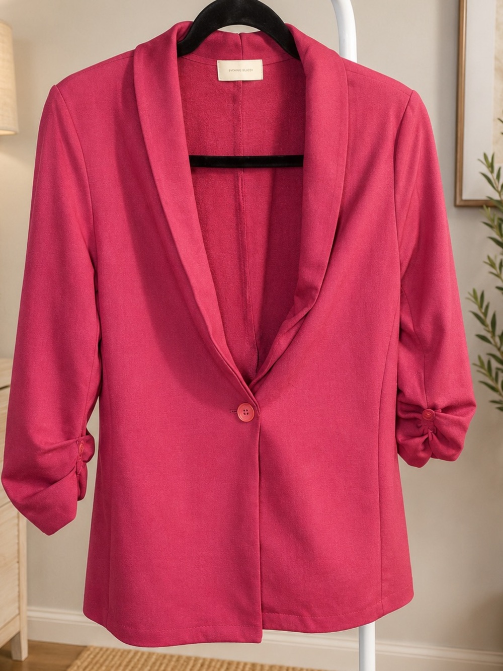 Women's Red Single-Button Blazer Jacket